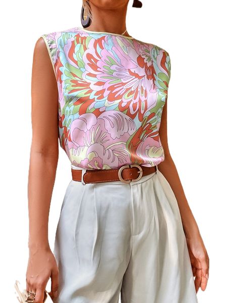 

floral print keyhole back tank e3sy#, White