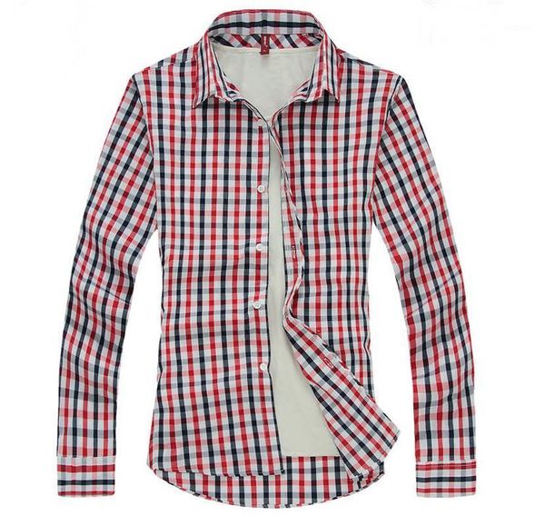 Классический с длинным рукавом клетки мужской кнопки вниз рубашка Slim Fit Mens Проверить хлопок 2022 Осенние рубашки повседневные платья 4XL мужчин