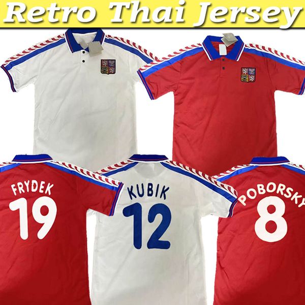 

thailand 1996 czech republic retro soccer jersey #4 nedved #8 poborsky home red away white football shirt kits uniform #18 novotny, Black;yellow