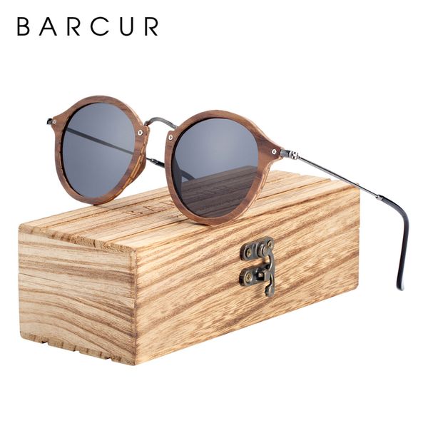 

barcur vintage natural black walnut sunglasses round polarized wooden sun glasses men women ds masculino 220513, White;black