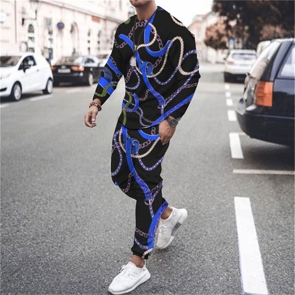 

summer men's t-shirt suit casual trend long sleeve t-shirt pants 3d art print oversized fashion trend sports men's suit 220610, Gray