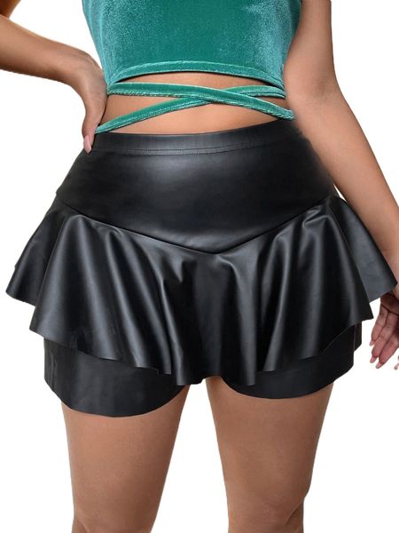 

sxy ruffle detail pu leather shorts f5es#, White;black