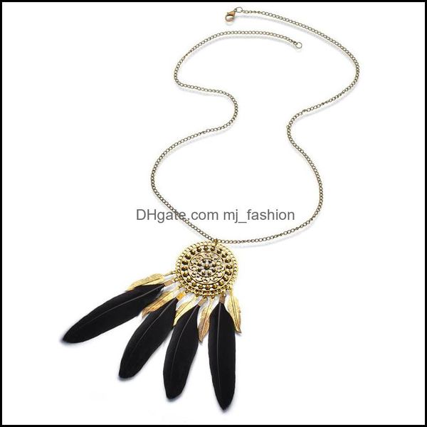 

pendant necklaces pretty tassel feather necklace vintage exquisite long chain bohemian sweater statement drop delivery 2021 mjfashion dhhsu, Silver