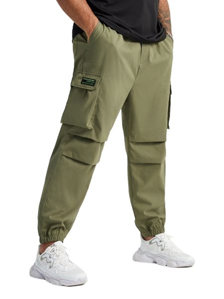 

extended sizes men patch detail drawstring waist cargo pants x5rt#, Black