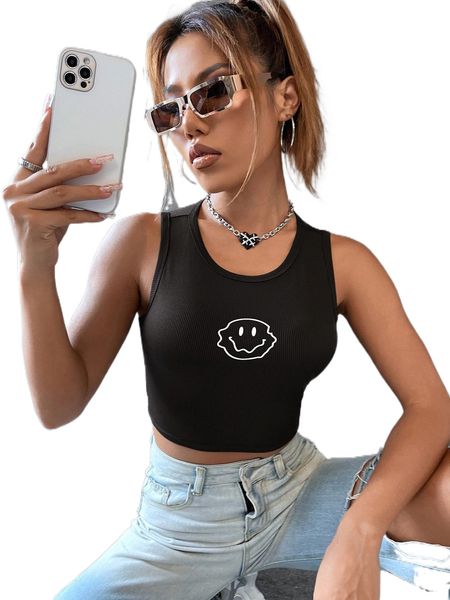 

cartoon face print tank b15p#, White