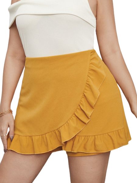 

plus ruffle trim wrap front skort a1ml#, Black
