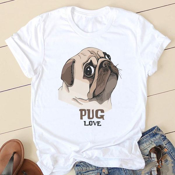 

women t-shirts dig face pug t shirt ladies fashion clothing short sleeve cartoon clothes spring summer female tee graphic, White