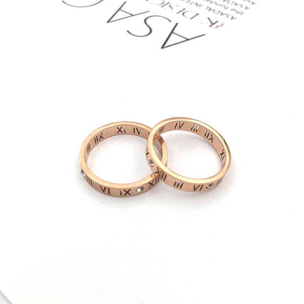 

4ucg t family indelible ring female alphabet roman numeral rose gold jewelry titanium steel personality versatile trend, Silver