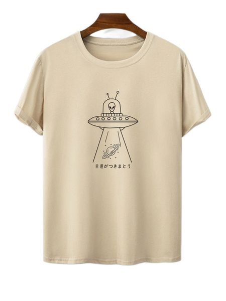 

men alien & japanese letter graphic tee u2md#, White;black