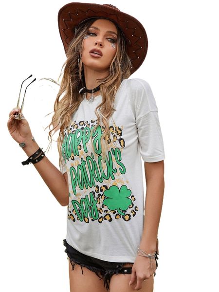 

leopard & l.etter graphic o.versized tee r3fq#, White