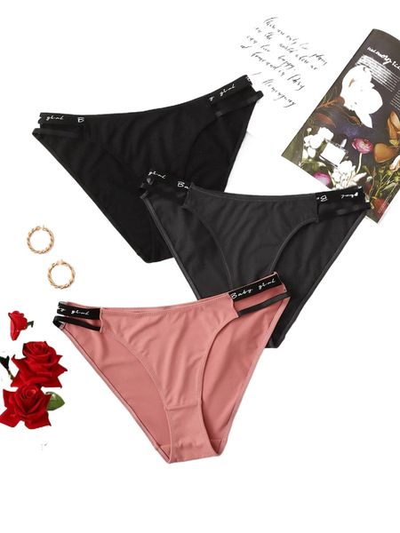 

plus 3pack letter tape cut-out panty x9uq#, Black;white