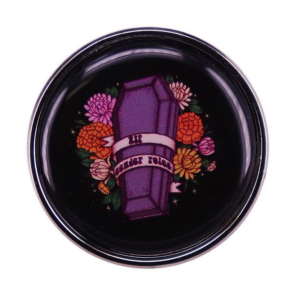 

rip gender roles pin coffin flowers brooch punk gothic badge, Blue