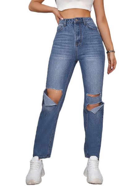 

zipper fly ripped detail jeans m5dy#, Blue