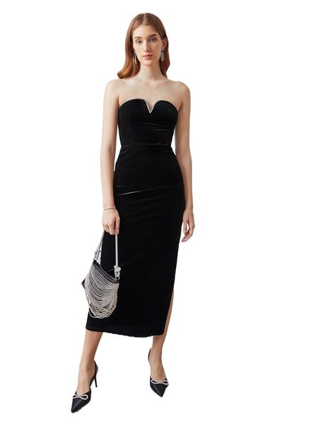 

motf premium velvet rhinestone formal dress b1wi#, Black;gray