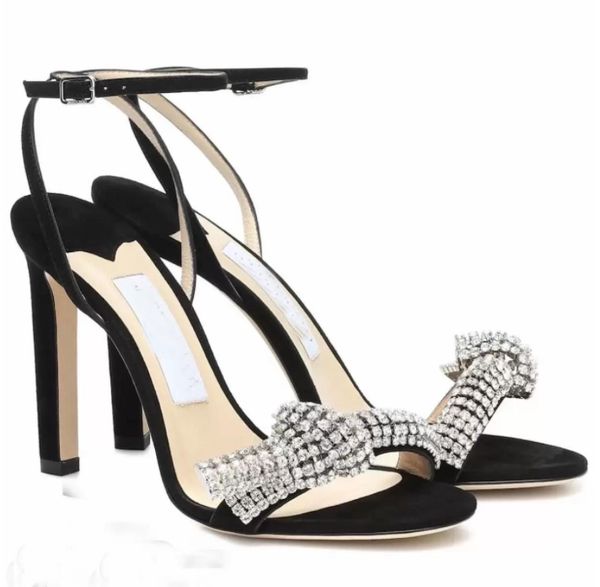 

elegant 2021s women thyra crystal strappy high heels calfskin black red suede straps round toe lady brands 2021 shoes