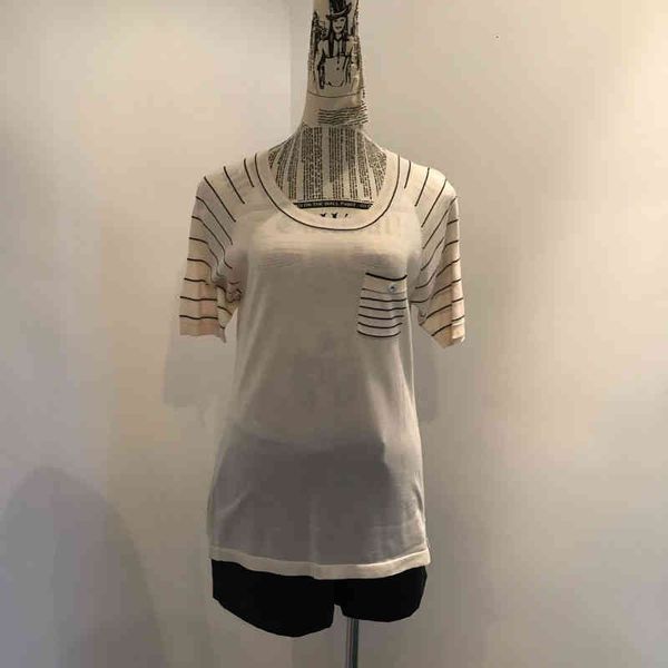 

women's t-shirt spring and summer french longman stripe navy style real silk t-shirt mulberry short sleeve t 2 colors, White