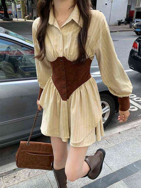

korean style elegant two piece set autumn 2021 casual vintage sweet woman dress suits sweet mini dress wide-legged short pants t220729, Gray