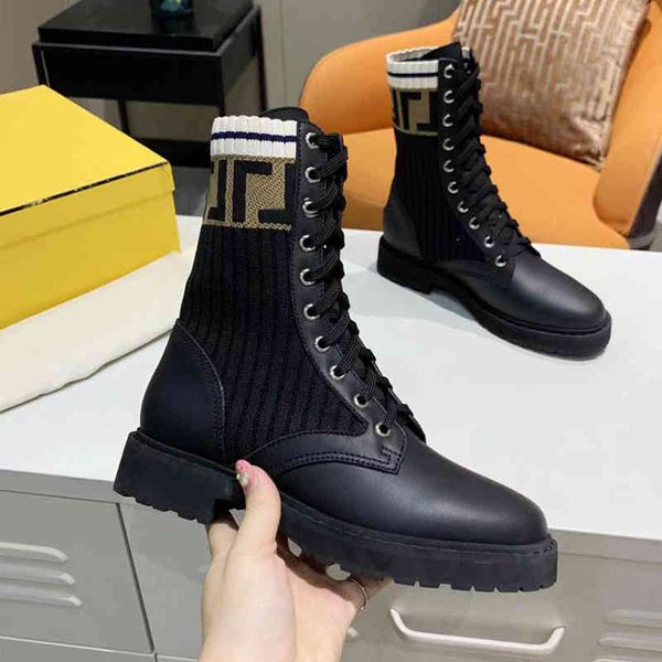 

boots eye-catching women's genuine leather ankle lace-up sock stretch fabric brands designer motorcycle mo3a, Black