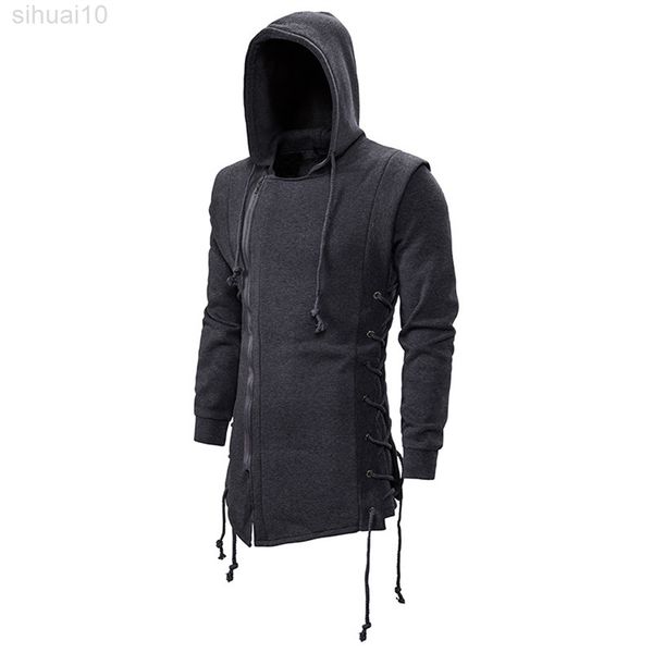 

herfst nieuwe mannen hoodies sweatshirts casual solid lange mouwen hoodie mannen slim fit dark hooded losse jas jassen l220730, Black