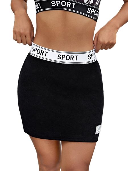 

contrast letter tape patched detail bodycon skirt y8rq#, Black