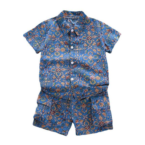 Set di abbigliamento Vestiti per neonati Completi da spiaggia estivi per ragazzi Camicia floreale a maniche corte Pantaloni 2 pezzi/set Abbigliamento per bambini alla moda