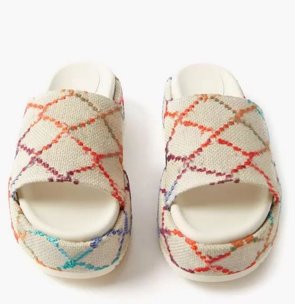 

2022 designer slippers fashion thick bottom sandals letter embroidery slides lady platform wedges sandal beach high heel size eur36-40, Black