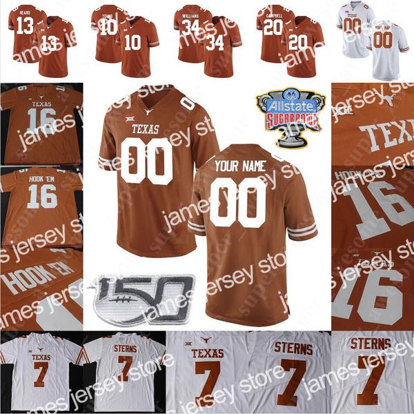 2022 PERSONALIZZATO Texas Longhorns Maglia da calcio 2 Roschon Johnson 6 Devin Duvernay 16 Jake Smith 21 Whittington 7 Caden Sterns 36 Jacoby Jones