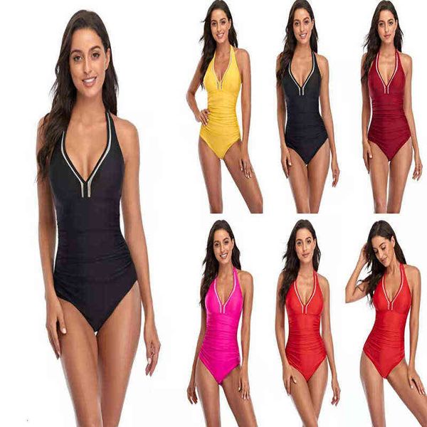 

solid dark v pleated lace up bikini one-piece swimsuit women, White;black