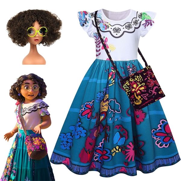 Vestidos de charme de meninas encantos carnaval de verão crianças princesas mirabel vestido de aniversário festão dramatização de figurinos de criação de bailes 220521