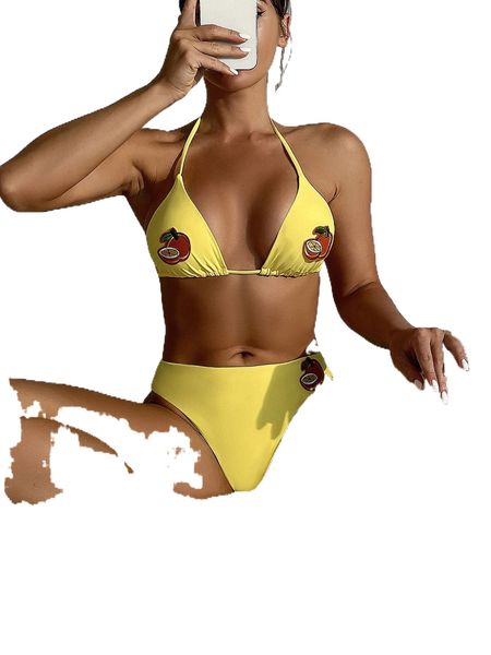 

orange embroidery halter triangle bikini swimsuit g1kp#, White;black