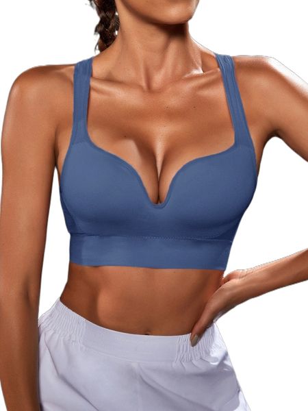 

solid racer back sports bra i8go#, Gray