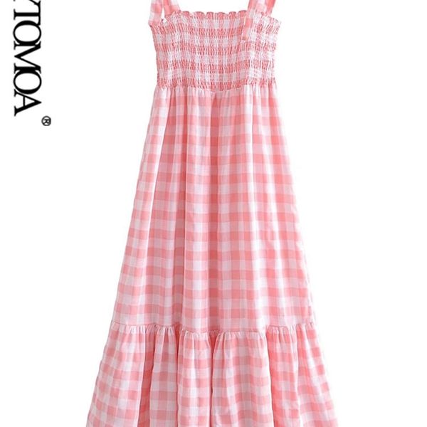 

women fashion with ruffles checked smocked midi dress vintage backless bow tie straps female dresses vestidos mujer 220526, Black;gray
