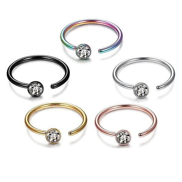 

c-shaped stainless steel rhinestone nose ring with diamond steel nipple hoops nose septum eyebrow ear piercing body jewelry, Silver