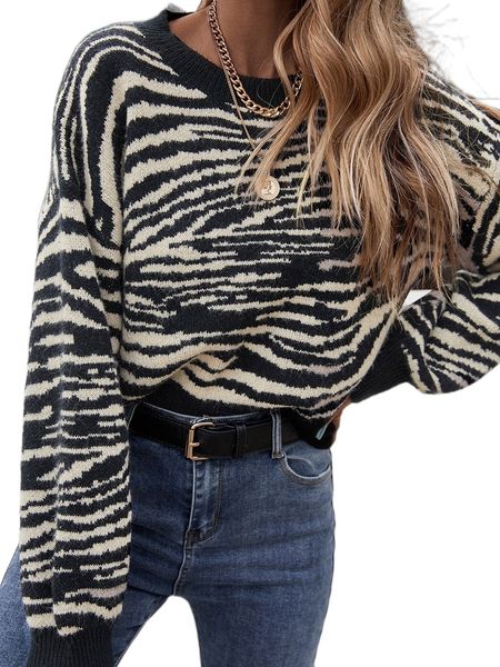 

zebra striped pattern sweater m8iw#, White;black