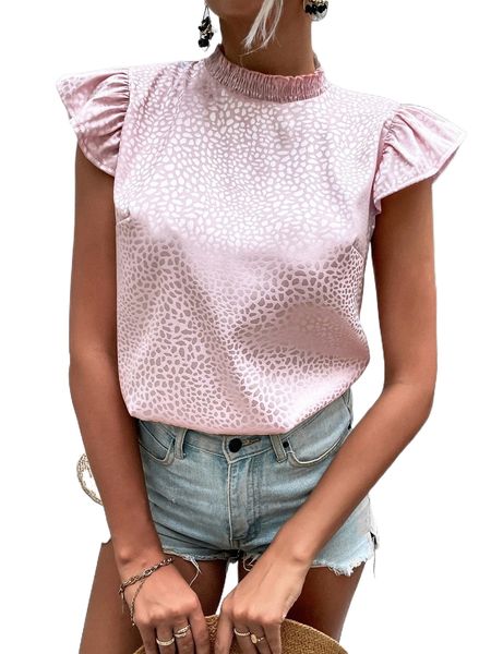 

dalmatian jacquard shirred mock neck butterfly sleeve blouse n4r3#, White