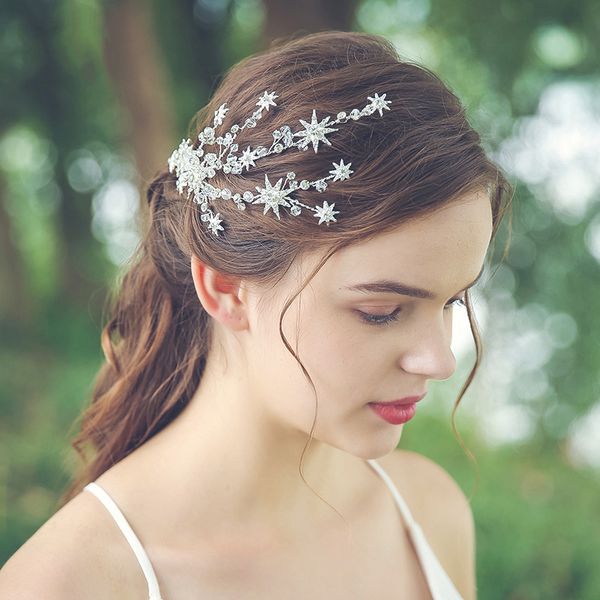 

simple silver color star hair clip bridal comb handmade wedding accessories women headpiece barrette side clips for bridesmaid 220805, Slivery;golden