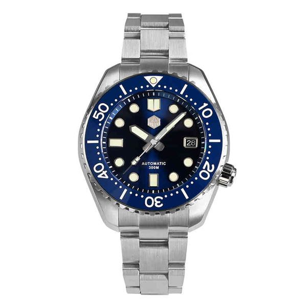 

san martin men diver watch 44mm luxury automatic mechanical wristwatch sapphire 300m waterproof c3 luminous ceramic bezel nh35, Slivery;brown
