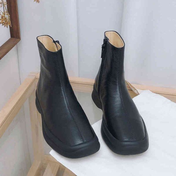

boots autumn and winter style the niche row square head side zipper short boots thick soled fashionable thin martin, Black