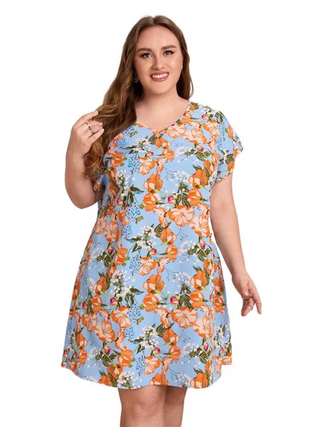 

emery rose plus allover floral print dolman sleeve tunic dress b4ot#, Black