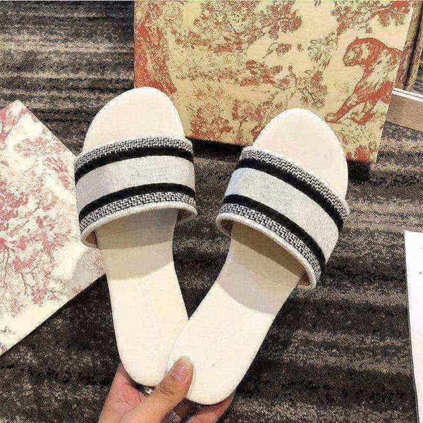 

2021 paris womens scuffs slippers beautiful shoes summer sandals beach slides ladies flip flops loafers floral navy embroidere a6td#, Black