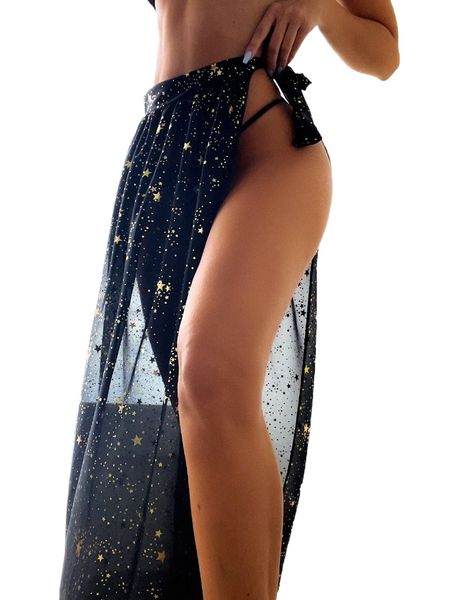 

star print knot side split hem cover up skirt n5i7#, White;black