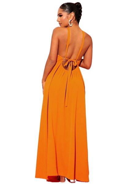 

sxy backless knot cut out front cami dress q9rd#, Black;gray