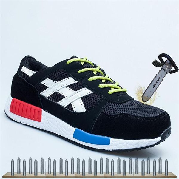 

boots fashion men work safety shoes steel toe protective footwear breathable casual sneaker big size 35-461256g, Black