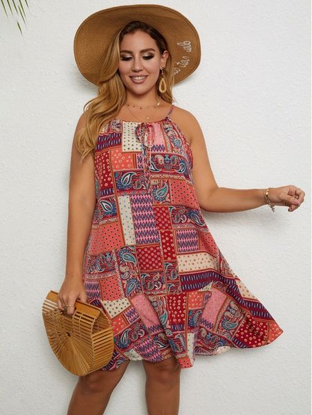 

plus paisley and patchwork print cami dress h2nn#, Black