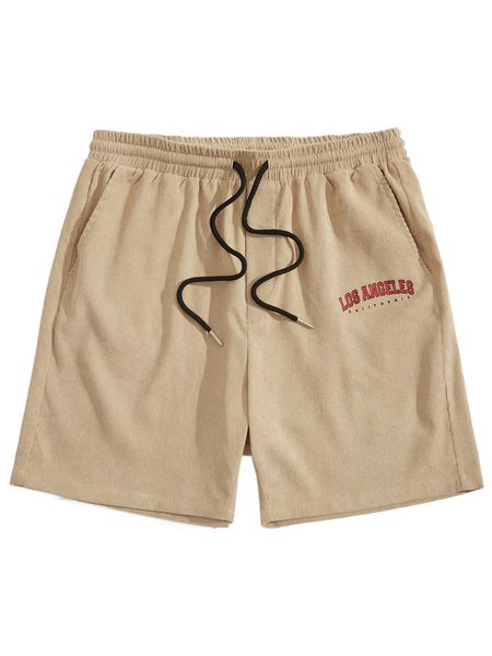 

men letter graphic drawstring waist corduroy shorts c5ar#, White;black