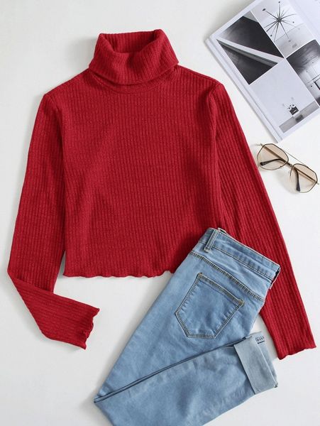 

high neck lettuce trim rib-knit tee d2sq#, White