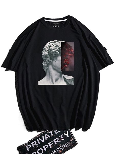 

men statue print tee h1gj#, White;black