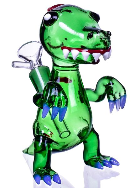 Dinosauro Bong in vetro verde Narghilè Shisha Downtem Perc con ciotola da 14 mm Dab Rigs Pipa da fumo Bong ad acqua