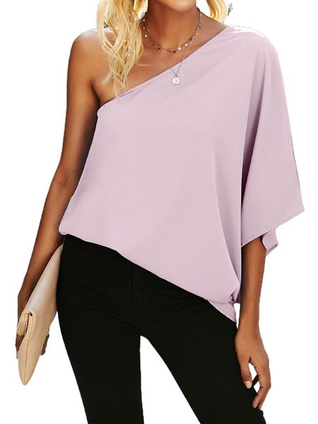 

one shoulder batwing sleeve blouse a9zc#, White