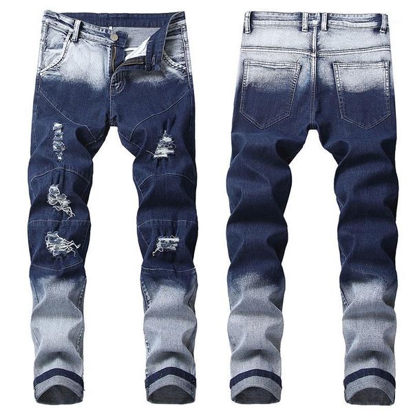 Jeans maschi motociclette uomini sciolti slim fit distrutti distrutto in denim strappato 2022 ginocchio retrò hip hop patch